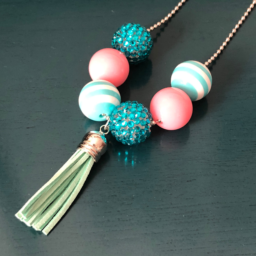 Demelza kids beaded tassel necklace in pink and blue
