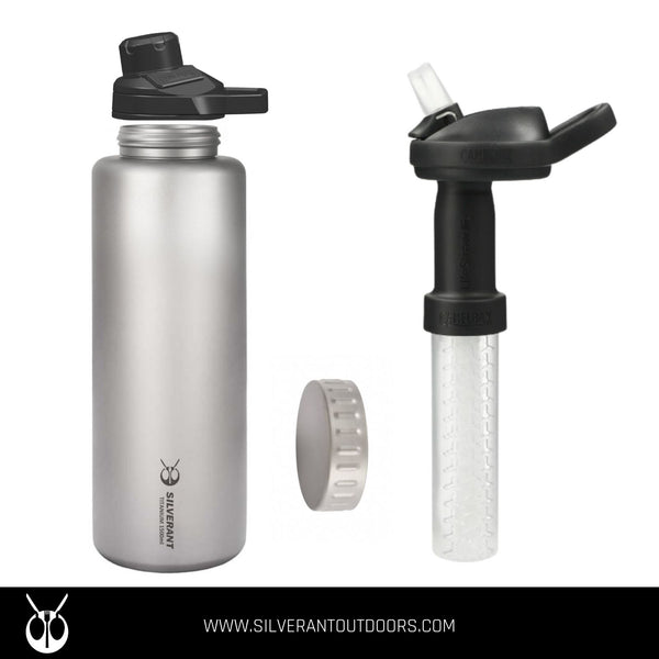 SilverAnt Titanium Water Bottle With CamelBak Filter & Lid