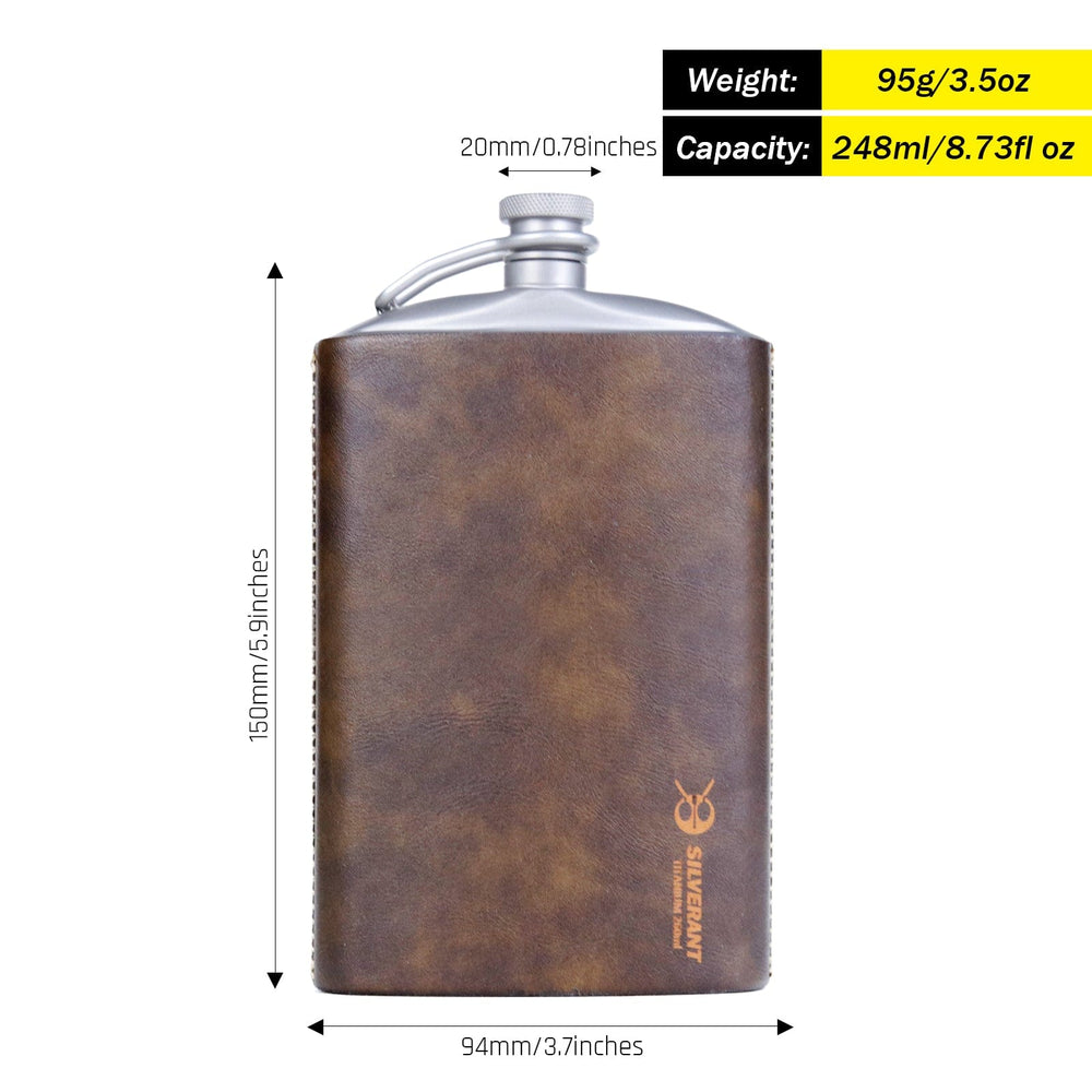 
                  
                    SilverAnt Outdoors Titanium Hip Flask & Funnel With PU Leather Sleeve 248ml/8.73 fl oz Measurement Image 6
                  
                