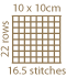 Gauge: 16.5stitches by 22 rows equals 10cm square