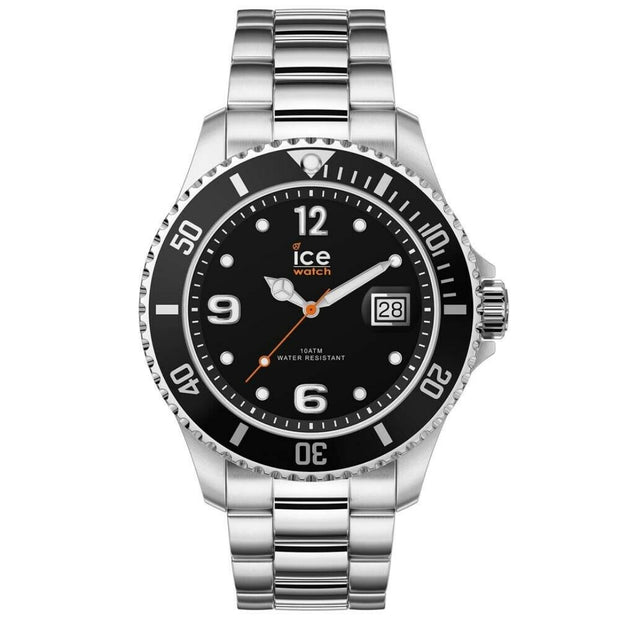 Men's Ice Steel Black Silver Large 45mm Stainless Steel Watch 016032