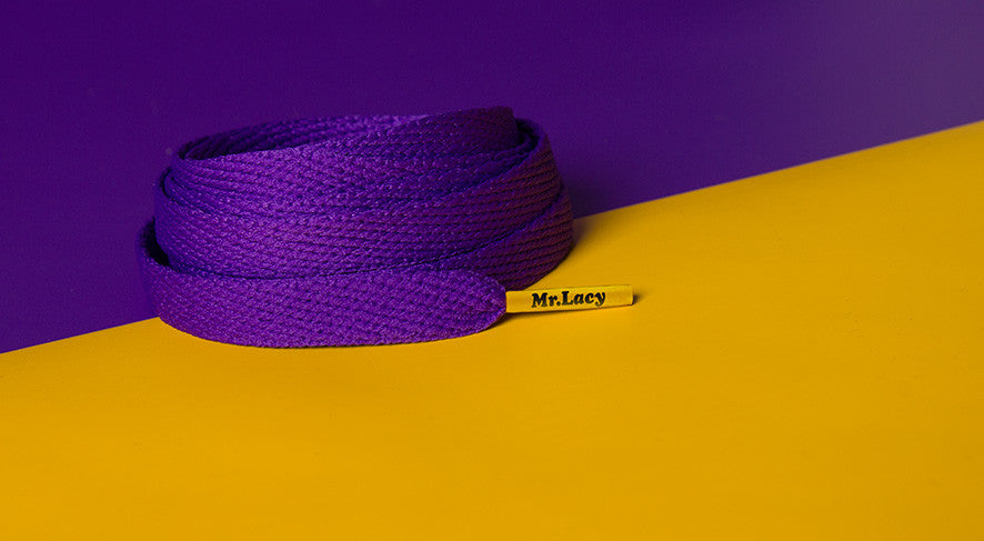 purple and yellow shoelaces