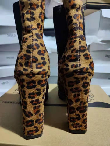Leopard Suede Elastic Sleeve Ankle Boots – Premiwear.com