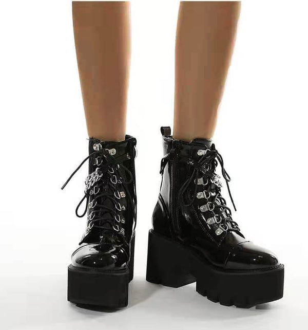 Chunky Heel Platform Boots with Chains – Premiwear.com