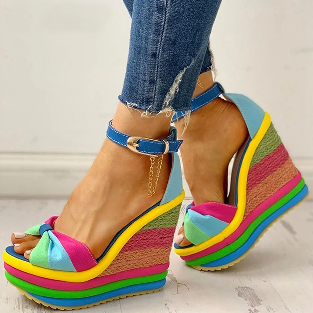 Colorful Rainbow Platform Wedge Sandals – Premiwear.com