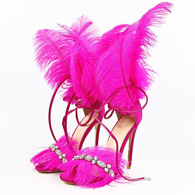 heels with feathers on back