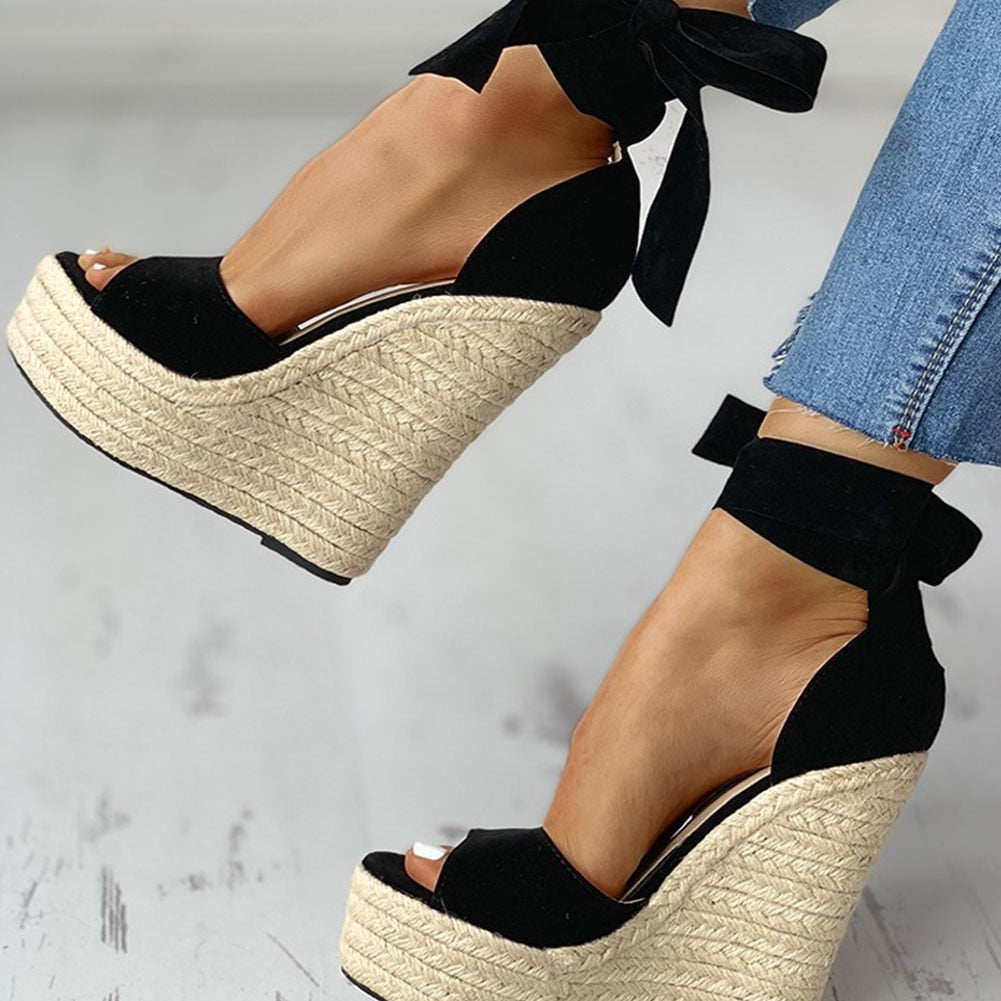 Lace Up Platform Wedge Sandals 