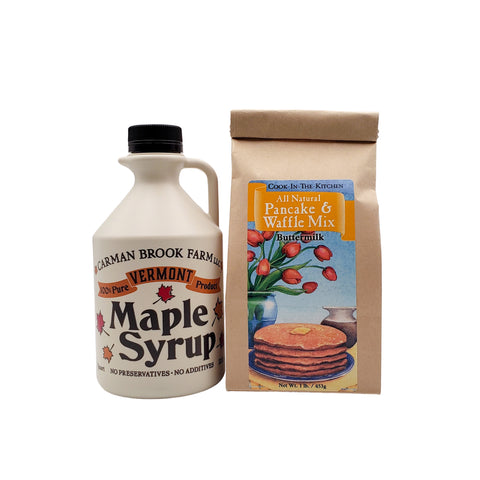 Quart of maple syrup and pancake mix