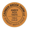Amber Rich Taste grade sticker from the Carman Brook Farm for maple syrup.