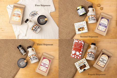 Family subscription box filled with maple products, pancake mix, jam and more.