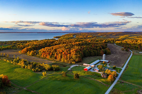 Aerial view of the Carman Brook Farm during fall foliage.