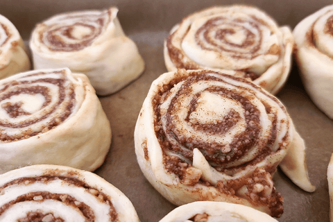 Cinnamon buns that are ready to rise.