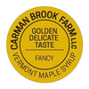 Grade label for Golden Delicate Taste maple syrup at the Carman Brook Farm.