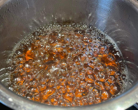 Maple Syrup mixture boiling for 15 minutes.