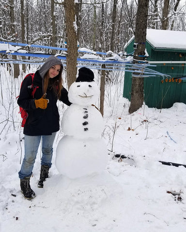 Megan hanging out with a maple sugar man.