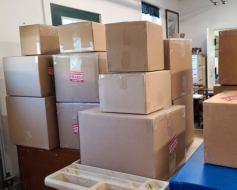 A tower of packages ready for pickup at Carman Brook Farm