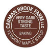 Maple syrup grade sticker from Carman Brook Farm, Very Dark Strong Taste Baking.