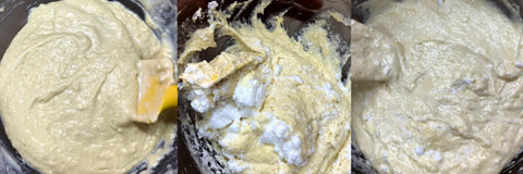 Fold in your beaten egg whites a third at a time while being careful not to overmix.