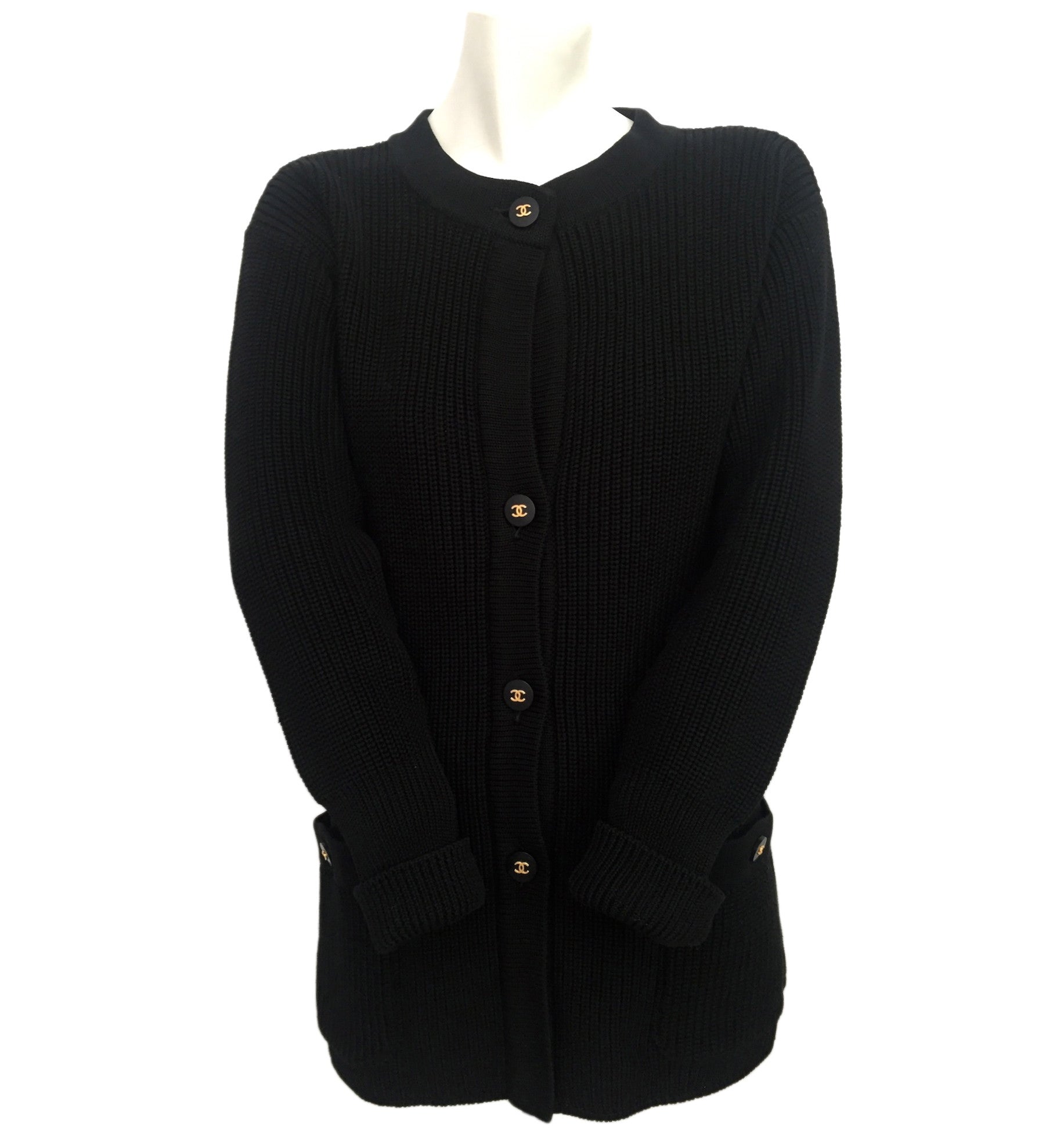 Authentic Chanel Classic Black Wool Blend Cardigan Sweater Jacket Size ...