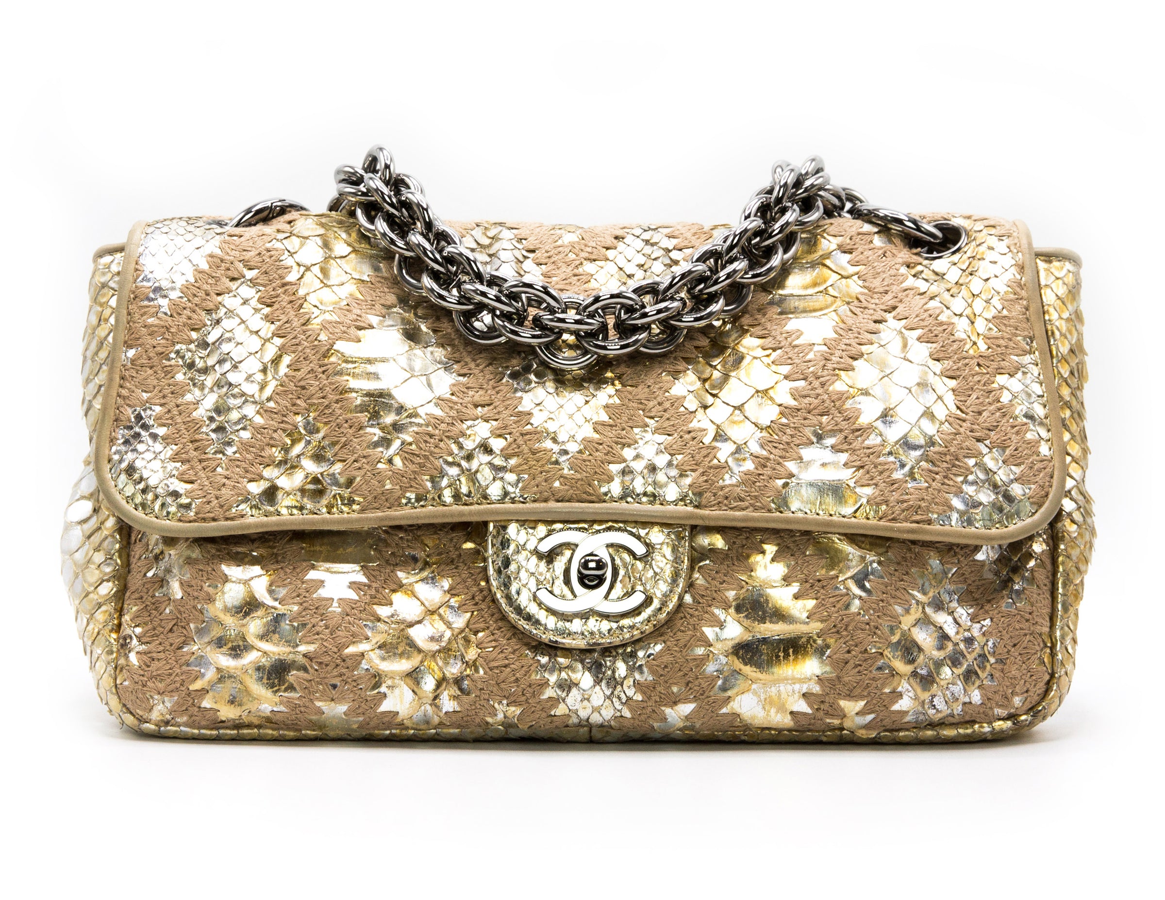 chanel gold python bag