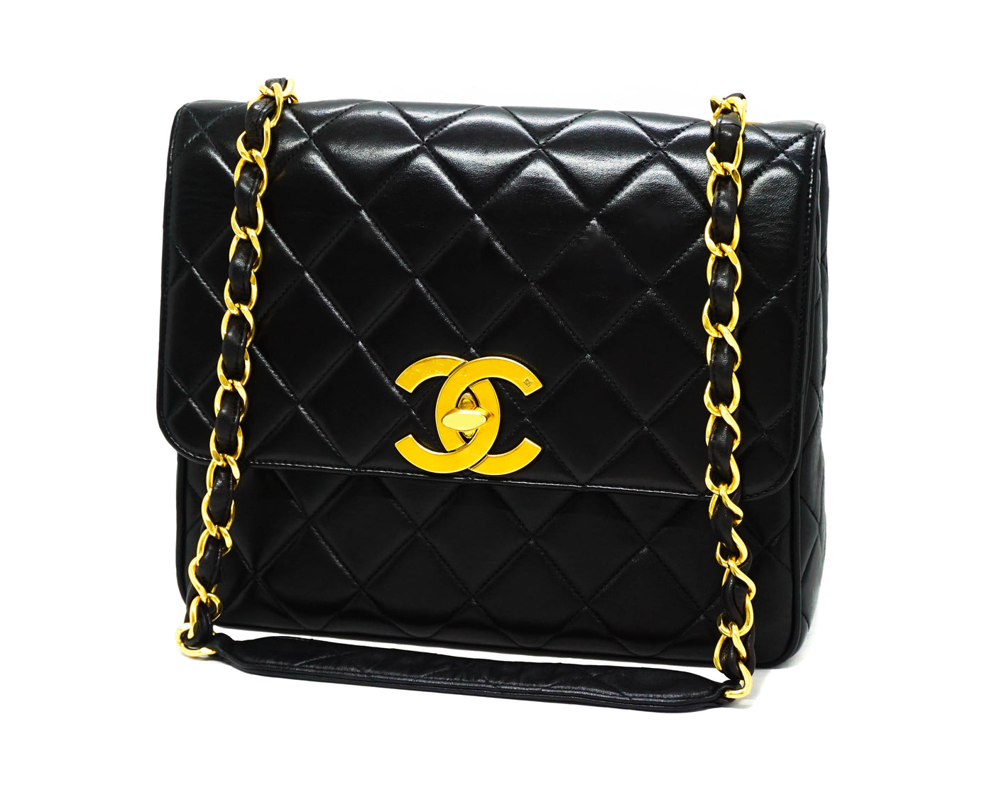 Chanel Vintage Rare Black Lambskin XL CC Flap Bag