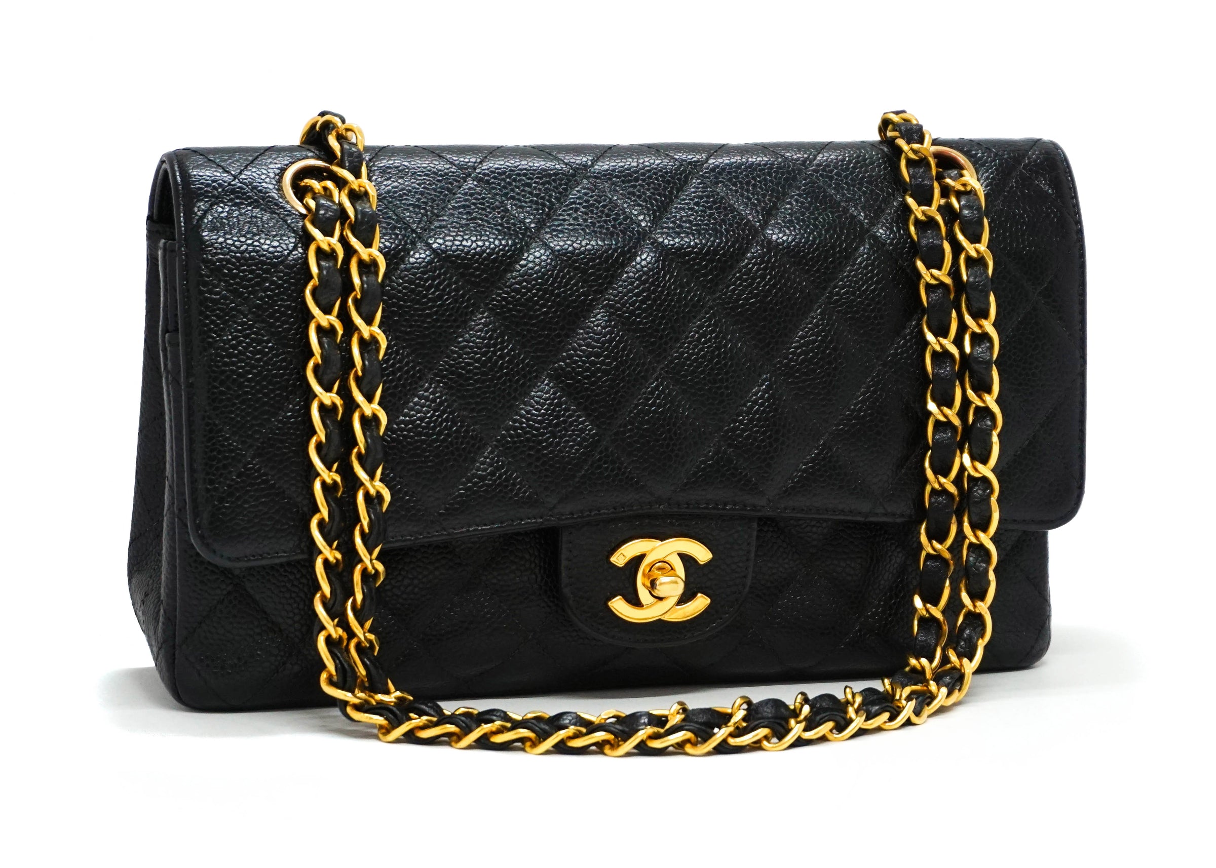 Chanel Vintage Black Caviar Medium Classic 2.55 10” Flap Bag Classic