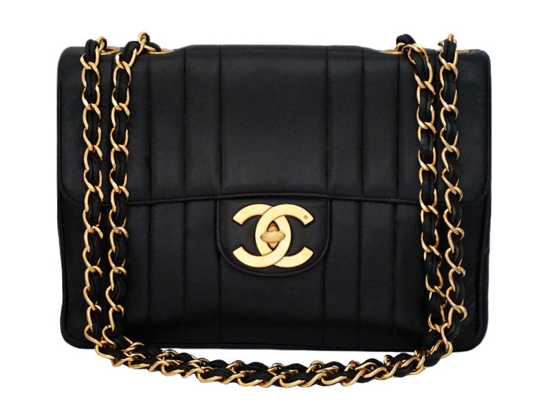 Authentic Chanel Vintage Black Lambskin Vertical Quilted Jumbo ...