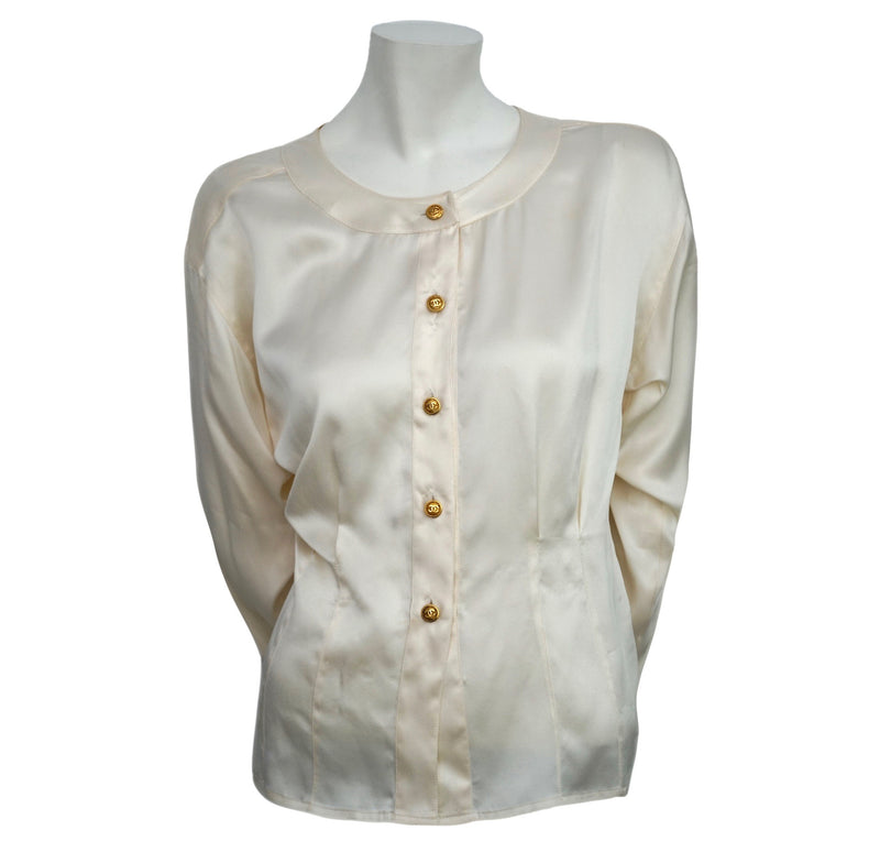Chanel Vintage Classic White Silk Blouse – Classic Coco Authentic ...