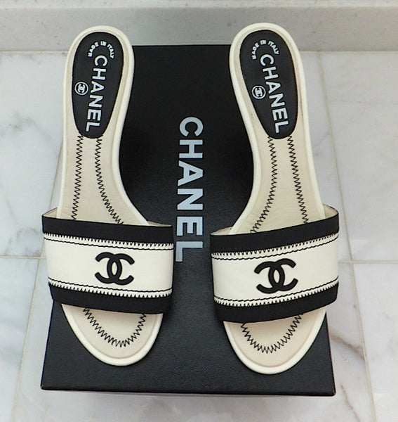 Authentic Chanel Black & White Sandals SZ 36.5 – Classic Coco Authentic ...