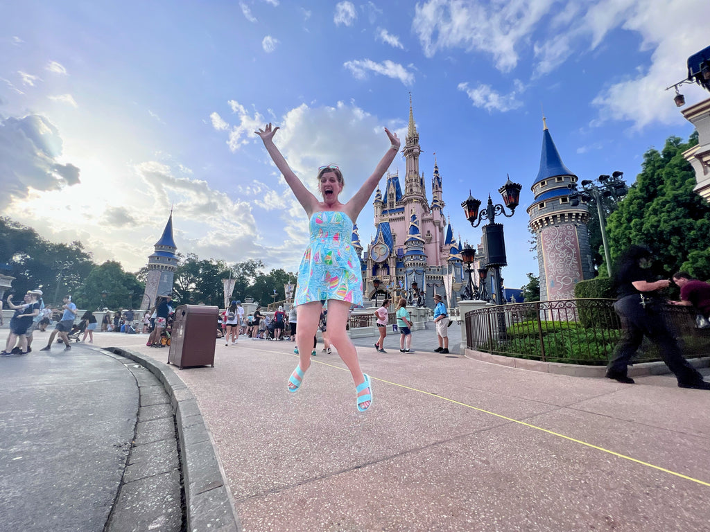 Jumping action shot at Magic Kingdom Castle