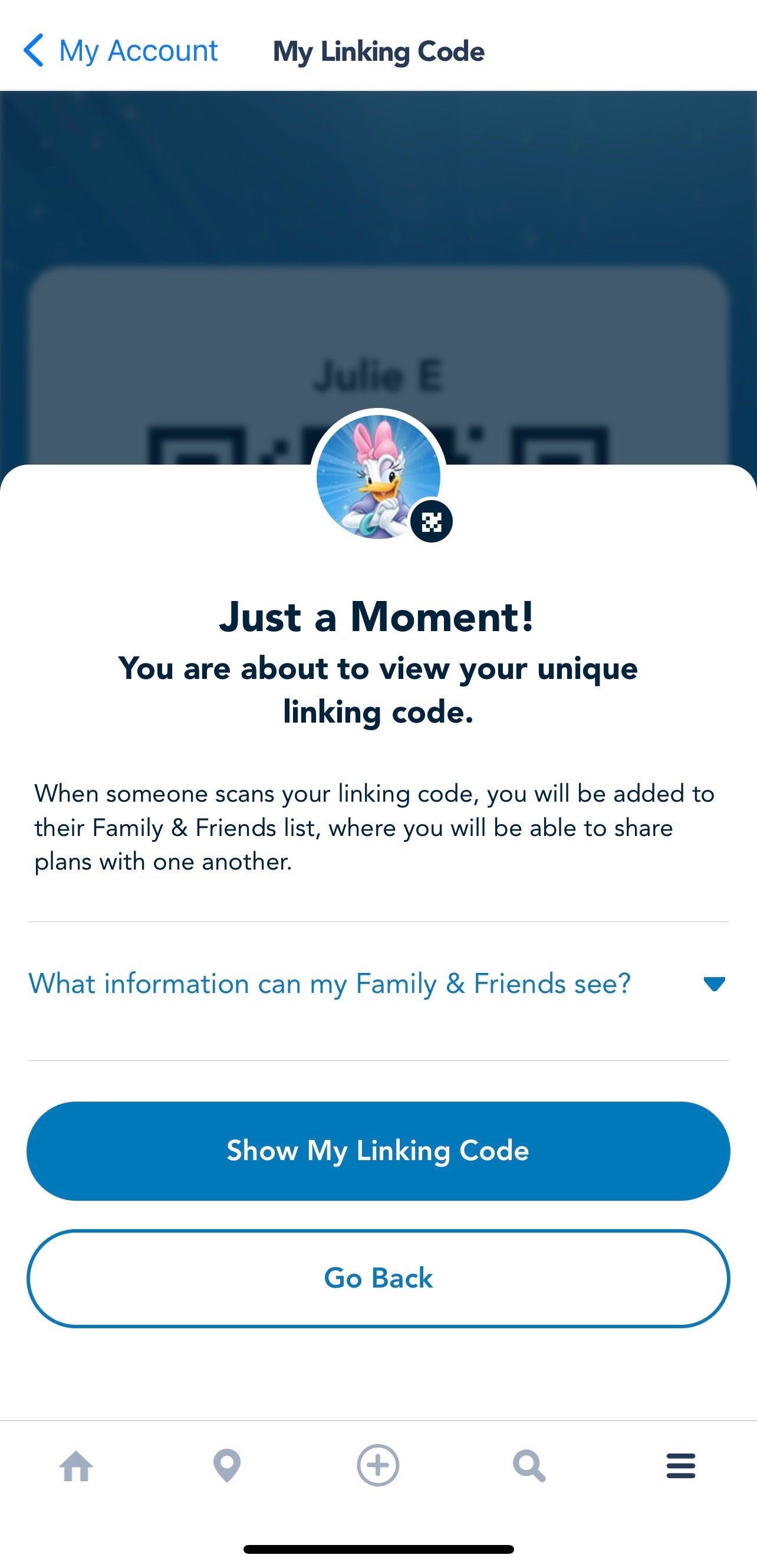 My Disney Experience linking code
