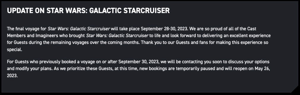 Galactic starcruiser statement