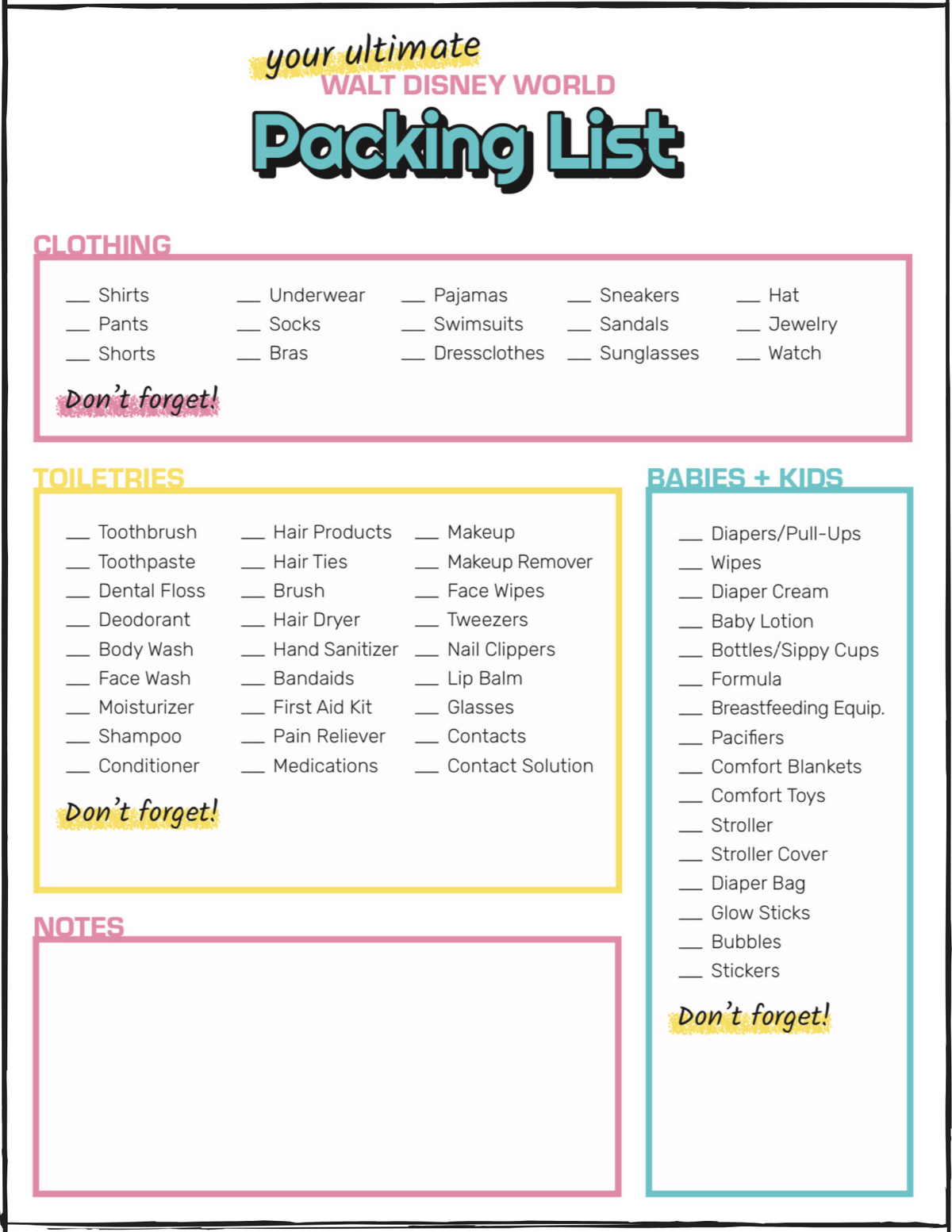 Disney World Ultimate Packing List (Printable Download) Double Your WDW