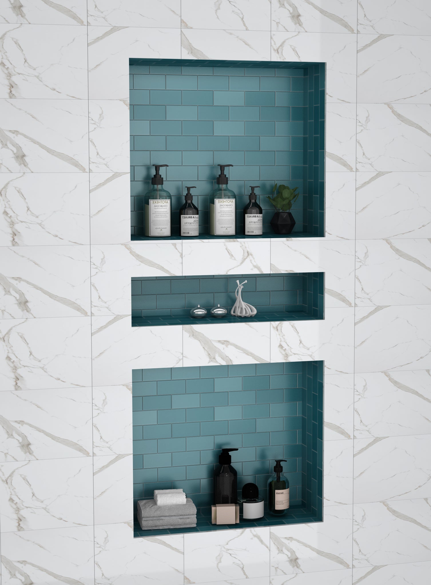 Recessed Shower Shelf 16x34 Ready To Tile Triple Shower Niche Uni Green