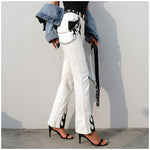 Casual Panelled Flame Print High Waist Long Flare Pant
