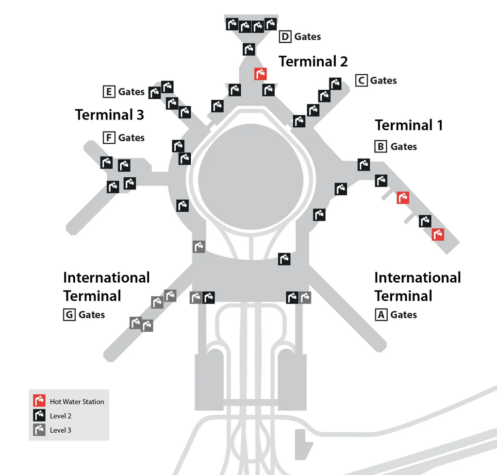 map of refill stations at SFO airport