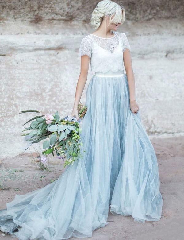 light blue wedding dress with sleeves