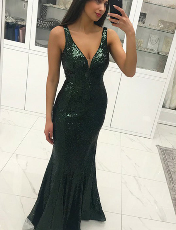 dark green mermaid prom dress