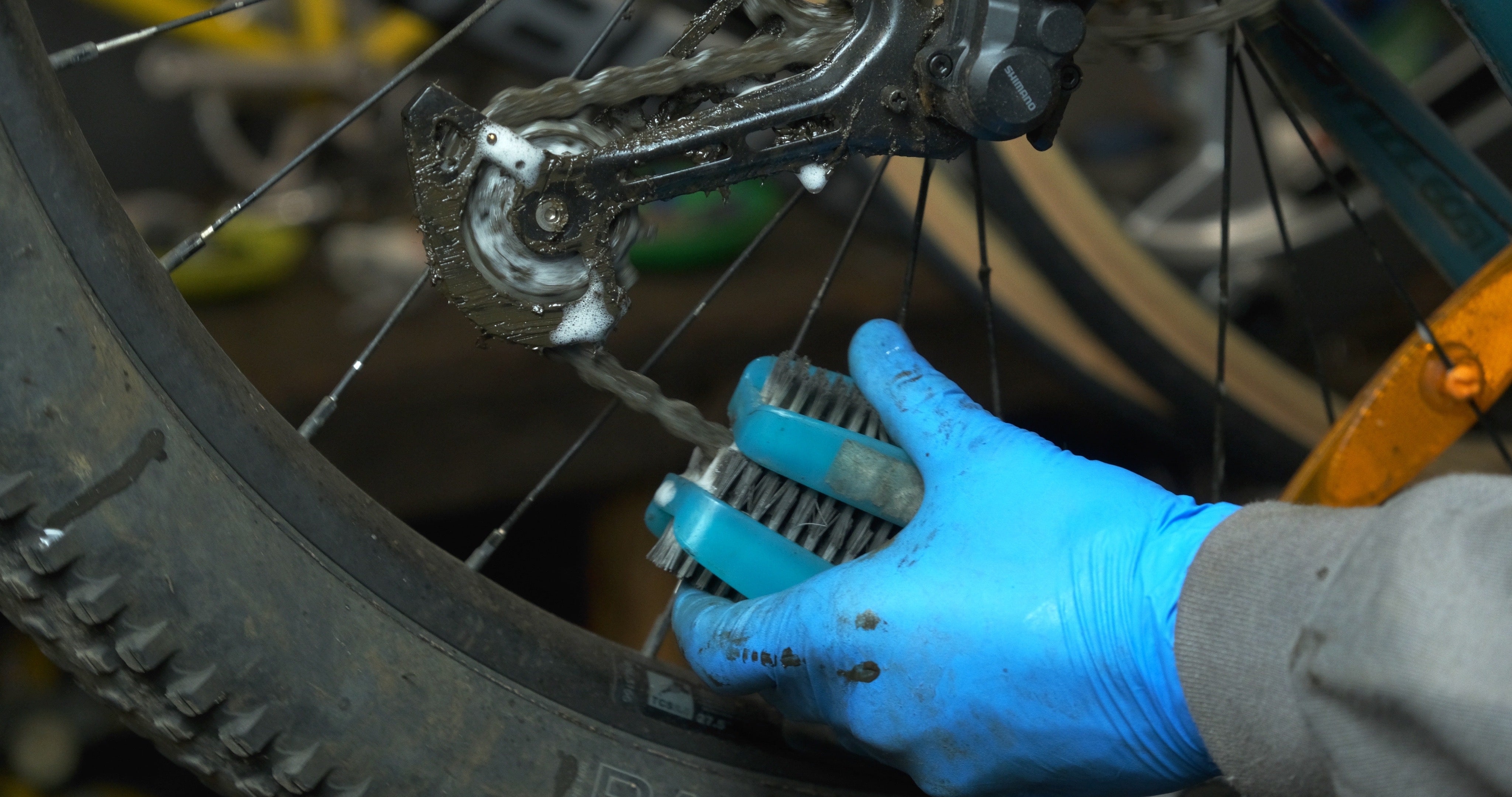 CLeaning chain with a chain cleaning device