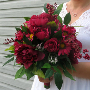 Peony Wildflower Bouquet Burgundy Diy Wedding Bouquet Package