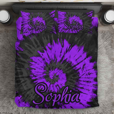 Tie Dye Purple Black Tie Dye Personalised Quilt Cover Set