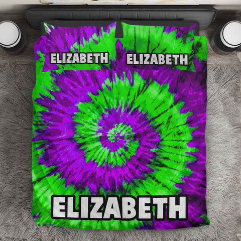 Tie Dye Purple Green Tie Dye Personalised Quilt Cover Set