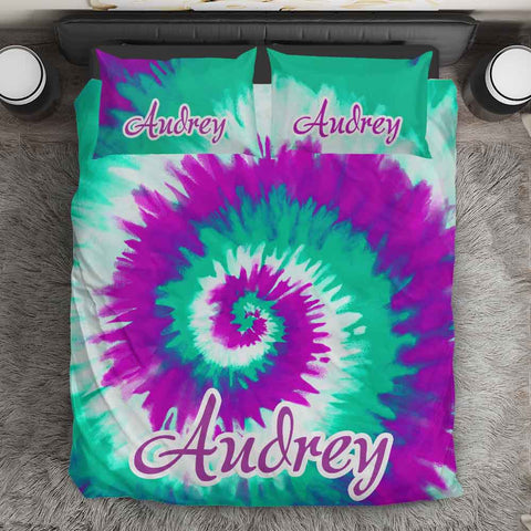 Tie Dye Purple Teal Tie Dye Personalised Quilt Cover Set