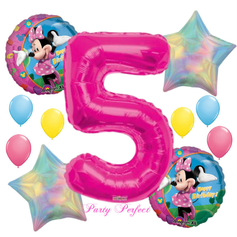 Number 1-9 and Minnie Mouse Balloons with Solid Color Accent Balloons