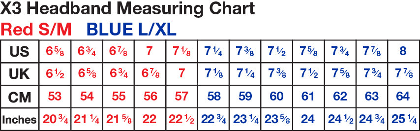 Halo X3 Sizing Chart