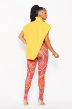 V Shape Sleeveless Button Down Open Side Shirt in Yellow - Fashion House USA
