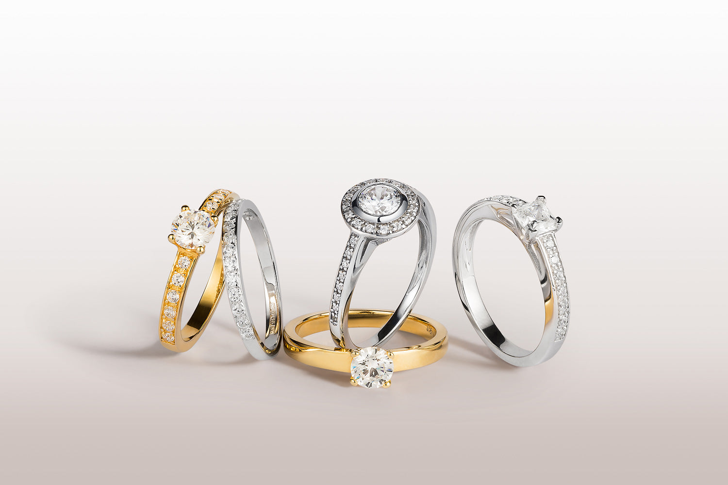 Round Rose Cut Moissanite Diamond Bezel Set Two Tone Engagement Ring