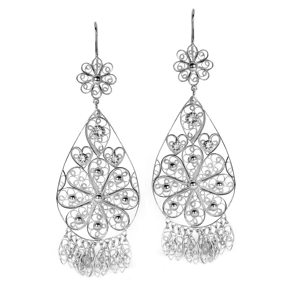 Filigree Teardrop Chandelier Earrings in Silver – LEBRUSAN STUDIO