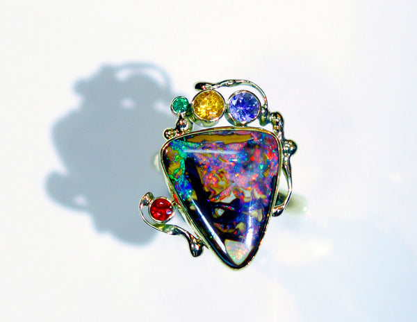 Boulder opal ring in 22k and 18k gold. Custom designed ring