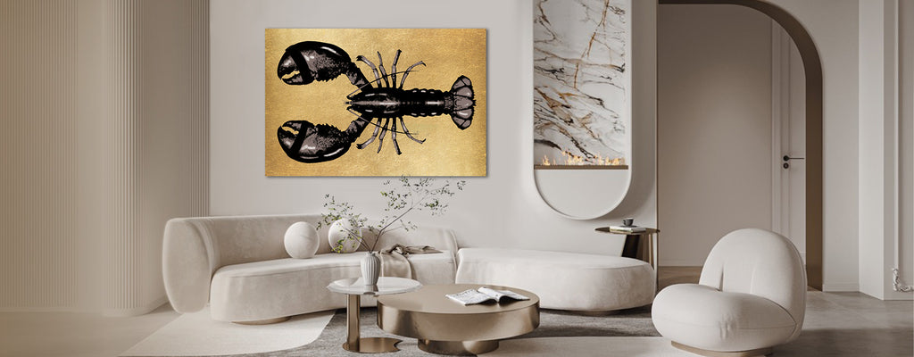Gold lobster painting on plexiglass